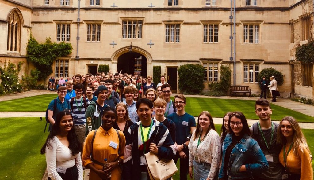 Group of young people standing in College quad