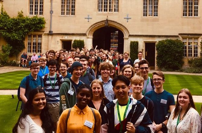 Group of young people standing in College quad